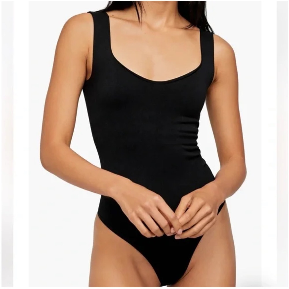 Free People Intimately Bodysuit Womens Size M/L Black Tank Top Sleeveless Snap